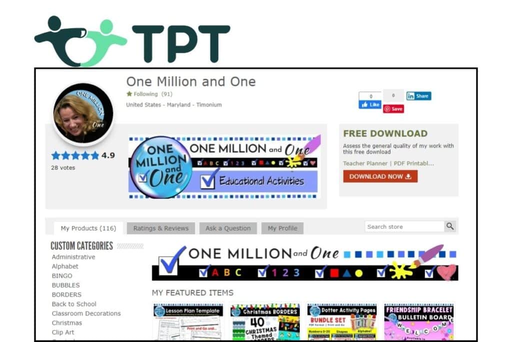 TPT One Million and One https://www.teacherspayteachers.com/Store/One-Million-And-One